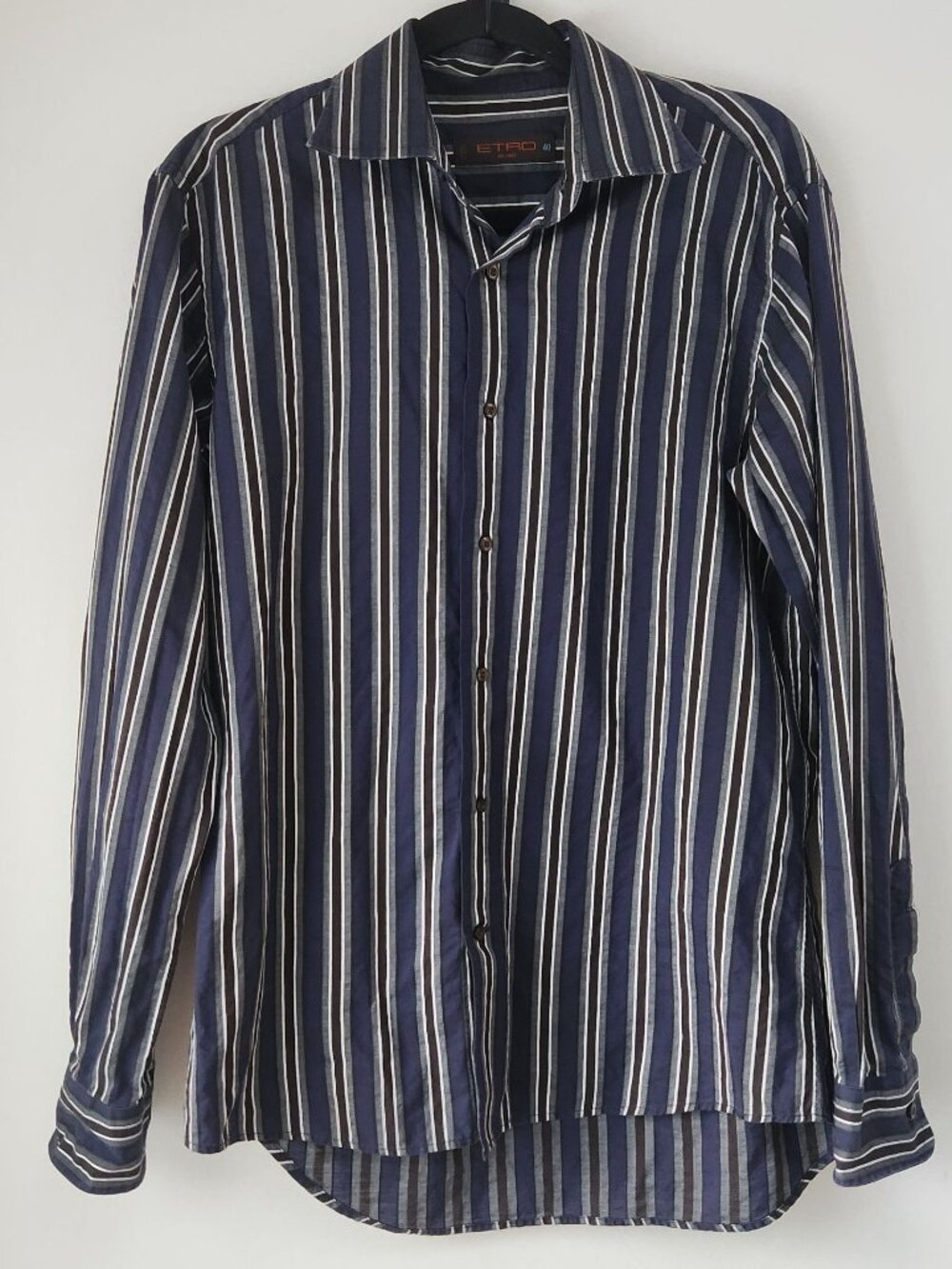 Etro Men's Button Down Long Sleeve Dress Shirt Blue Striped Modern Size 40 (M)